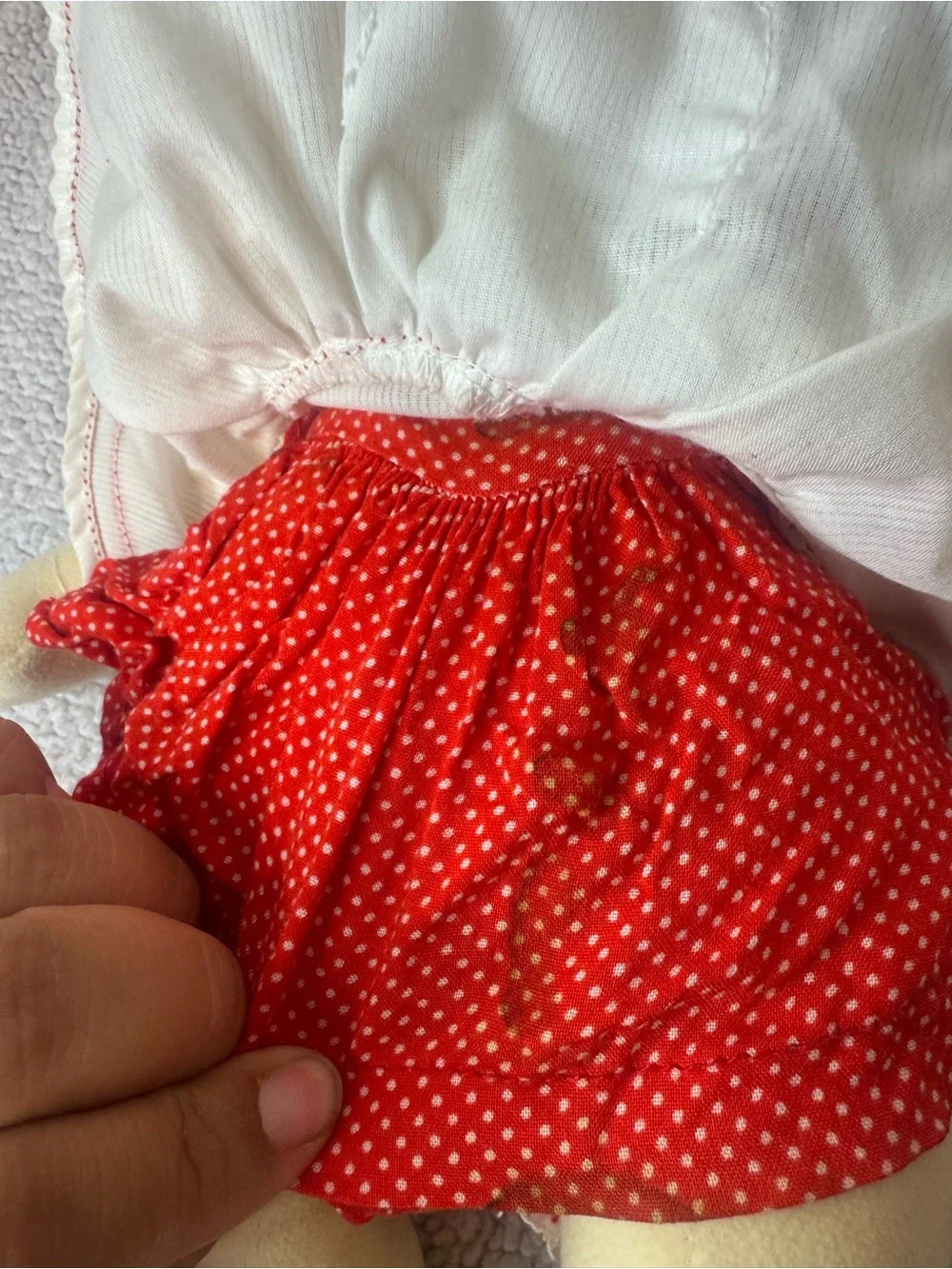 Vintage 1985 Mattel My Child Doll Blue Eyes Dark Hair Red White Doll Clothing